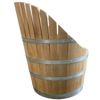 Assise design en douelles, finition peinte rose, style artisanal