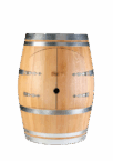 Vue intérieure du meuble bar en fût avec rangement pour bouteilles et verres