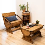 Banc tonneau rustique 3 en 1 – Rangement, assise et table basse – Image 2