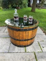 Table basse demi-tonneau en fût de whisky – Chêne et verre trempé – Image 2