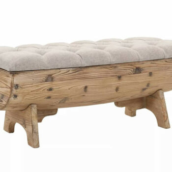Banc tonneau avec assise crème et rangement en bois