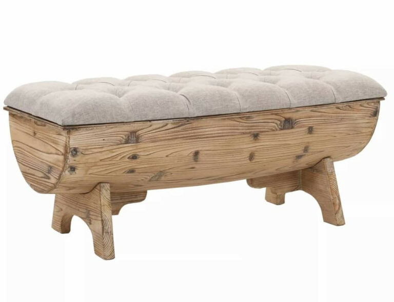 Banc tonneau avec assise crème et rangement en bois